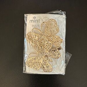 Mint Gold Crystal Butterfly Hair Clips - Pair